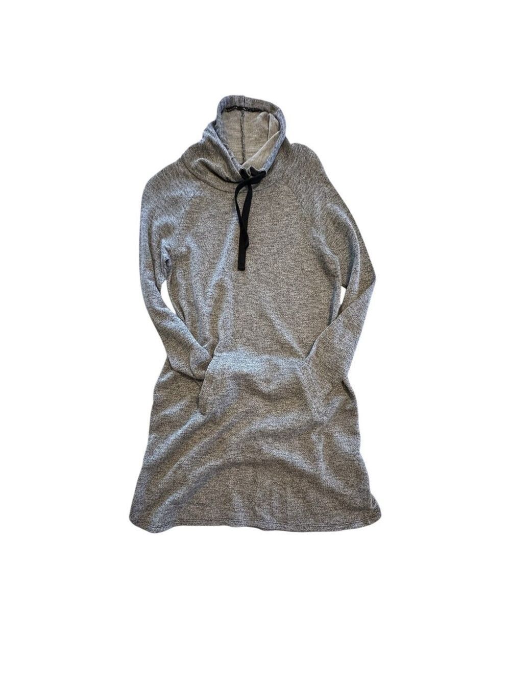 Bass Long Pullover Sweater Turtleneck Tunic Kangaroo Pouch Hand Warmer Gray